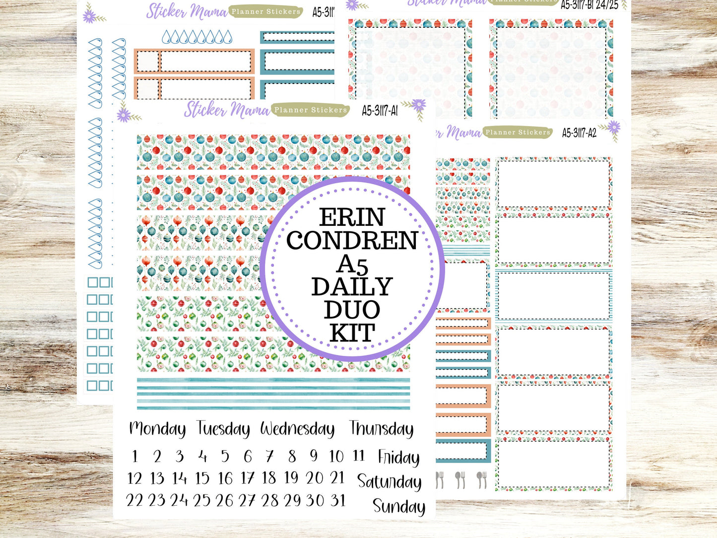 A5-DAILY DUO-Kit #3117  || Merry Ornaments  || Planner Stickers - Daily Duo A5 Planner - Daily Duo Stickers - Daily Planner