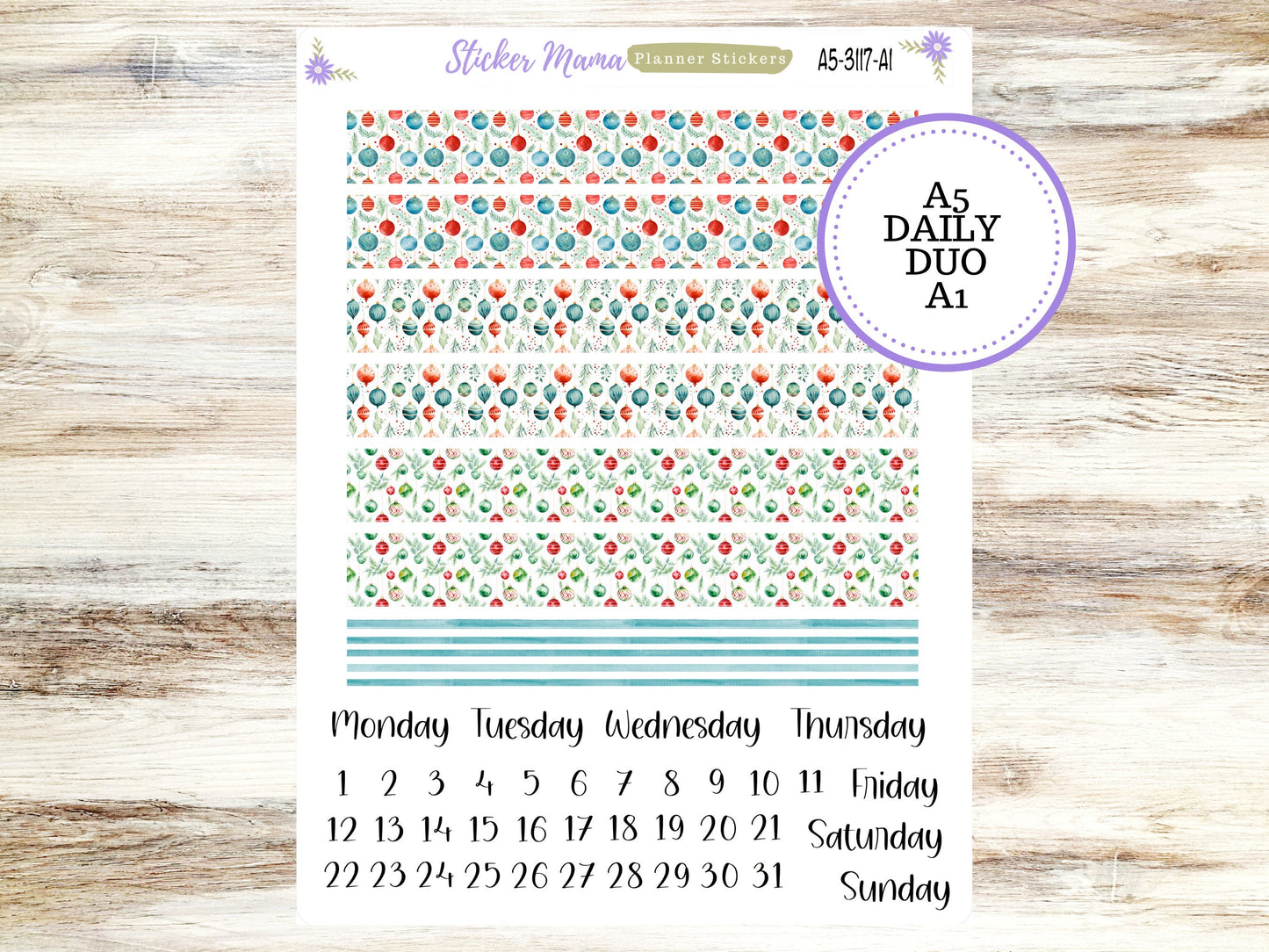 A5-DAILY DUO-Kit #3117  || Merry Ornaments  || Planner Stickers - Daily Duo A5 Planner - Daily Duo Stickers - Daily Planner