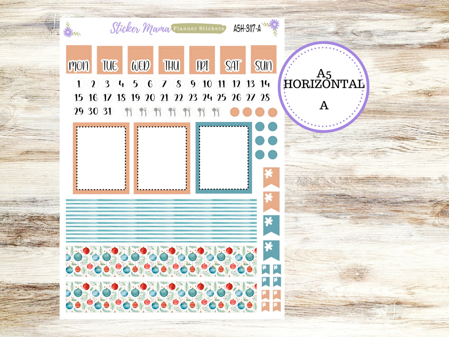 ERIN CONDREN A5 Horizontal || #3117 ||  Merry Ornaments Kit || A5 Weekly Kit || Planner Stickers || Erin Condren A5 Horizontal Weekly Kit