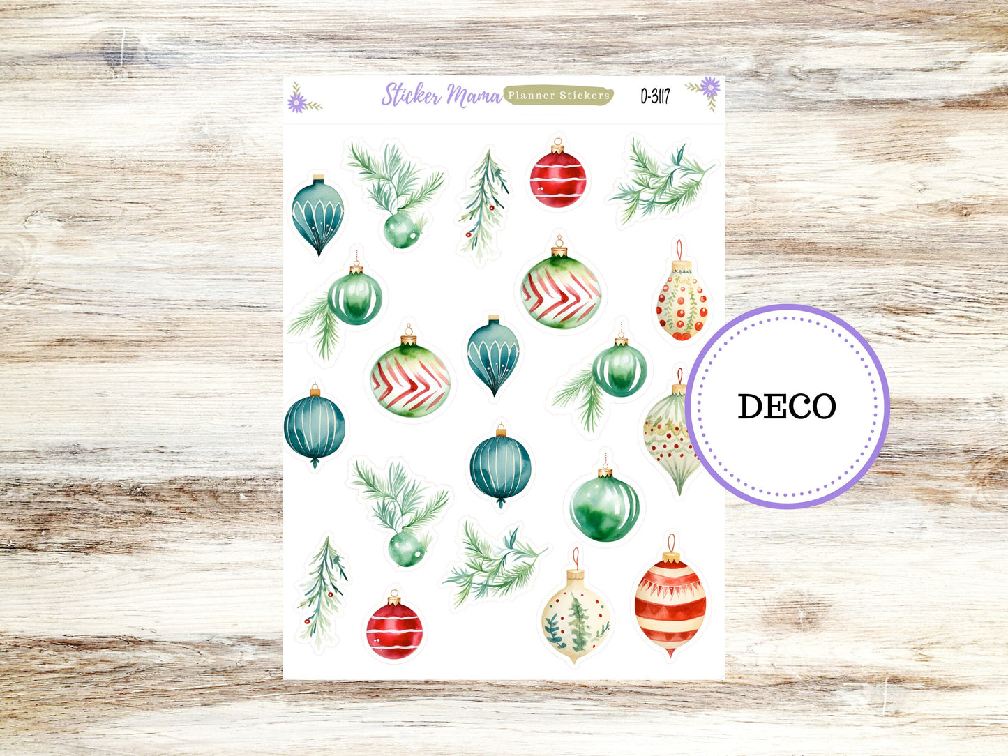 DECO-3117 || Merry Ornaments Deco || PLANNER STICKERS || Christmas Stickers ||