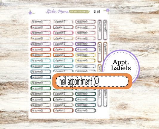 AL-105 || NAIL APPOINTMENT Labels || Planner Stickers || Labels Sticker || Mani Appointment Stickers