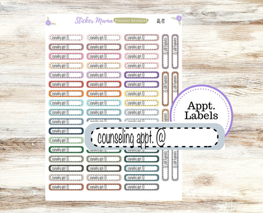 AL-111 || COUNSELING APPOINTMENT Labels || Planner Stickers || Labels Sticker || Counseling Appointment Stickers