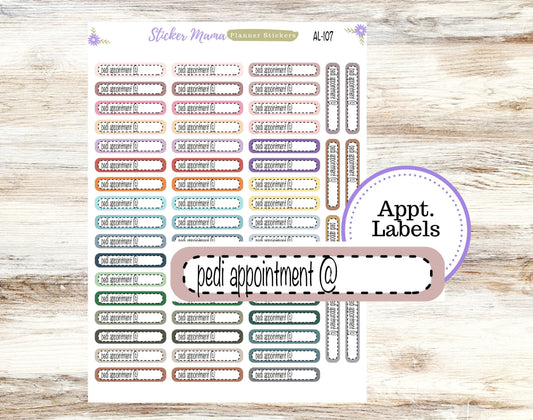 AL-107 || PEDI APPOINTMENT Labels || Planner Stickers || Labels Sticker || Pedi Appointment Stickers