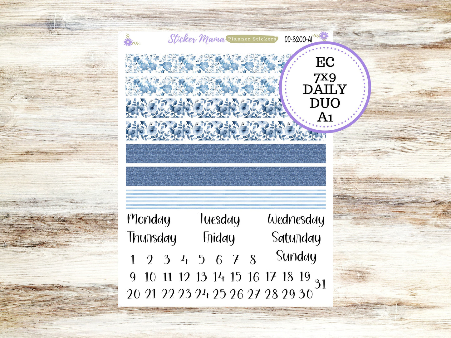 ERIN CONDREN Daily Duo 7x9-Kit #3200 || Cool Blue || Erin Condren Planner Stickers - Daily Duo 7x9 Planner - Daily Duo Stickers