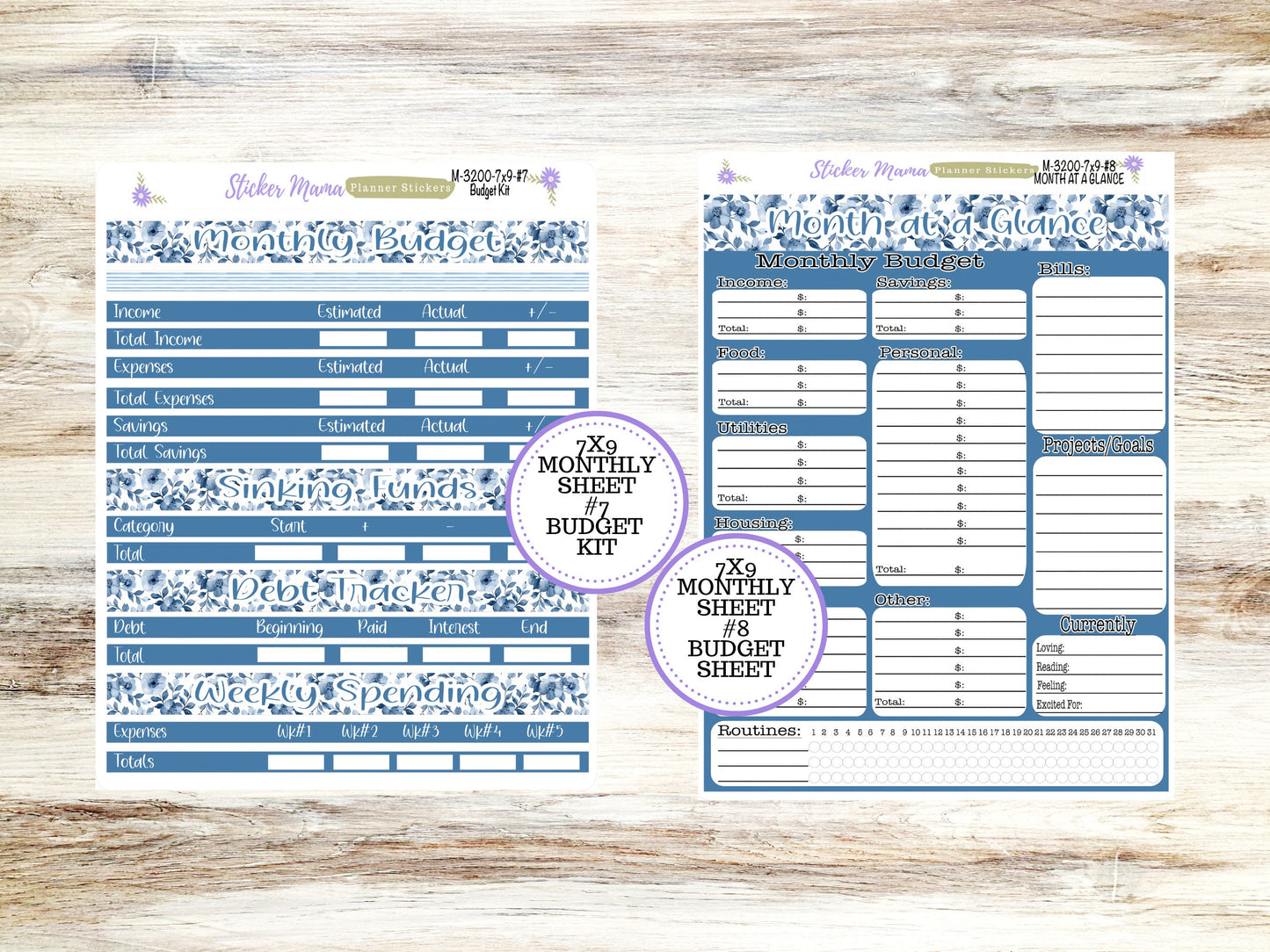 ERIN CONDREN Monthly Kit-3200 || 7X9 ||  Cool Blue Monthly  - 7x9 EC Any Monthly Kit - Floral Monthly Planner Kits -  Monthly