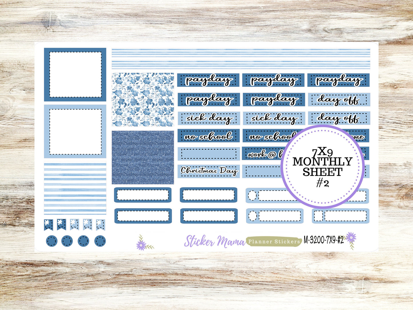 ERIN CONDREN Monthly Kit-3200 || 7X9 ||  Cool Blue Monthly  - 7x9 EC Any Monthly Kit - Floral Monthly Planner Kits -  Monthly