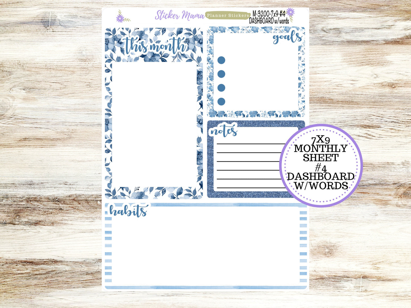 ERIN CONDREN Monthly Kit-3200 || 7X9 ||  Cool Blue Monthly  - 7x9 EC Any Monthly Kit - Floral Monthly Planner Kits -  Monthly