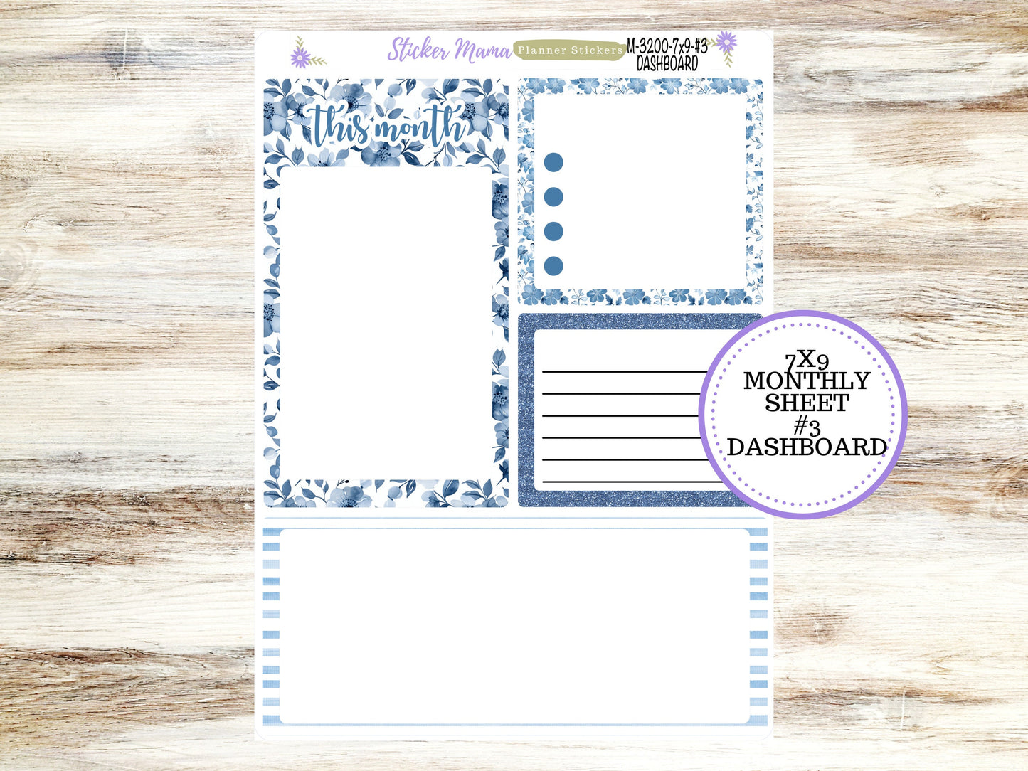 ERIN CONDREN Monthly Kit-3200 || 7X9 ||  Cool Blue Monthly  - 7x9 EC Any Monthly Kit - Floral Monthly Planner Kits -  Monthly