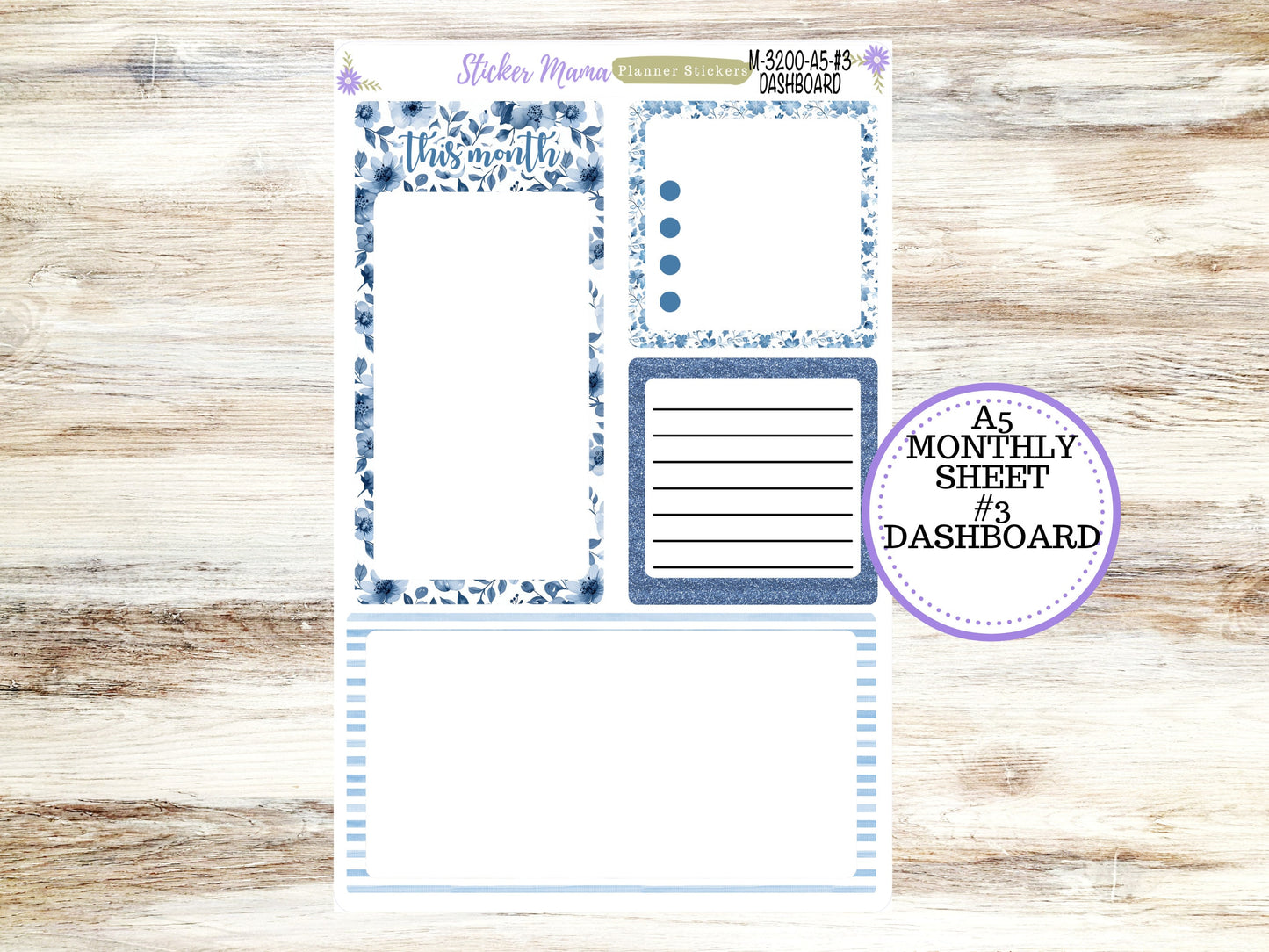 ERIN CONDRE Monthly  Kit-3200 || A5 || Cool Blue Stickers  || - ec any Monthly Kit - Floral Monthly Planner Kits - Monthly