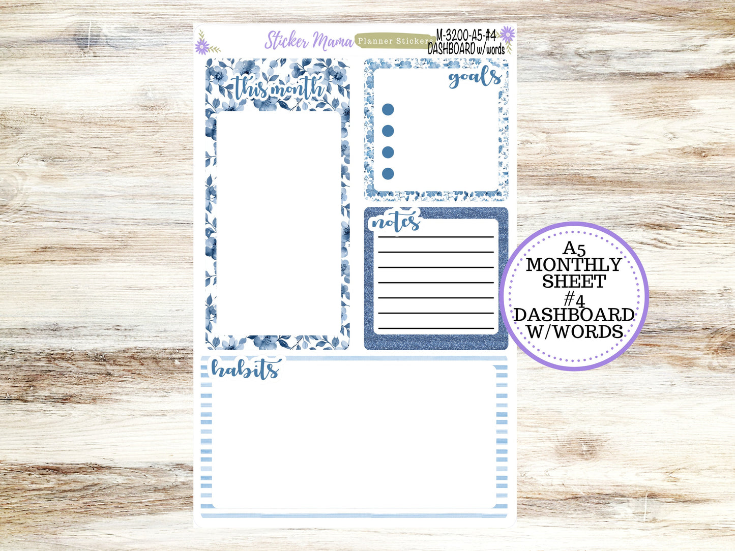 ERIN CONDRE Monthly  Kit-3200 || A5 || Cool Blue Stickers  || - ec any Monthly Kit - Floral Monthly Planner Kits - Monthly