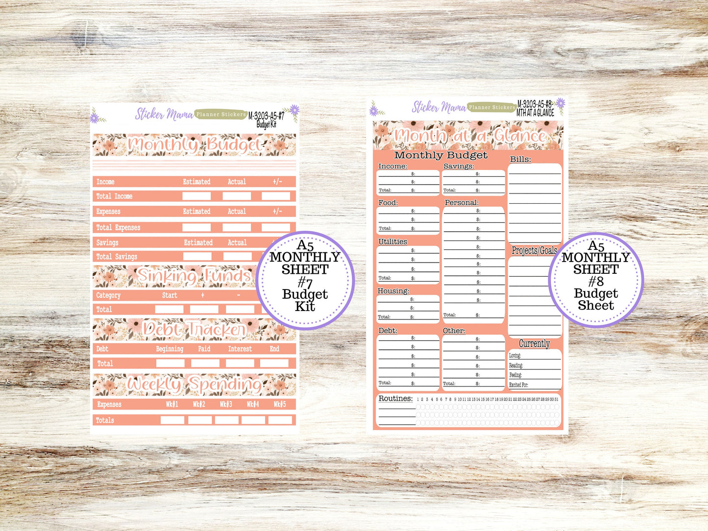 ERIN CONDRE Monthly  Kit-3203 || A5 || Pretty in Pink Stickers  || - ec any Monthly Kit - Floral Monthly Planner Kits - Monthly