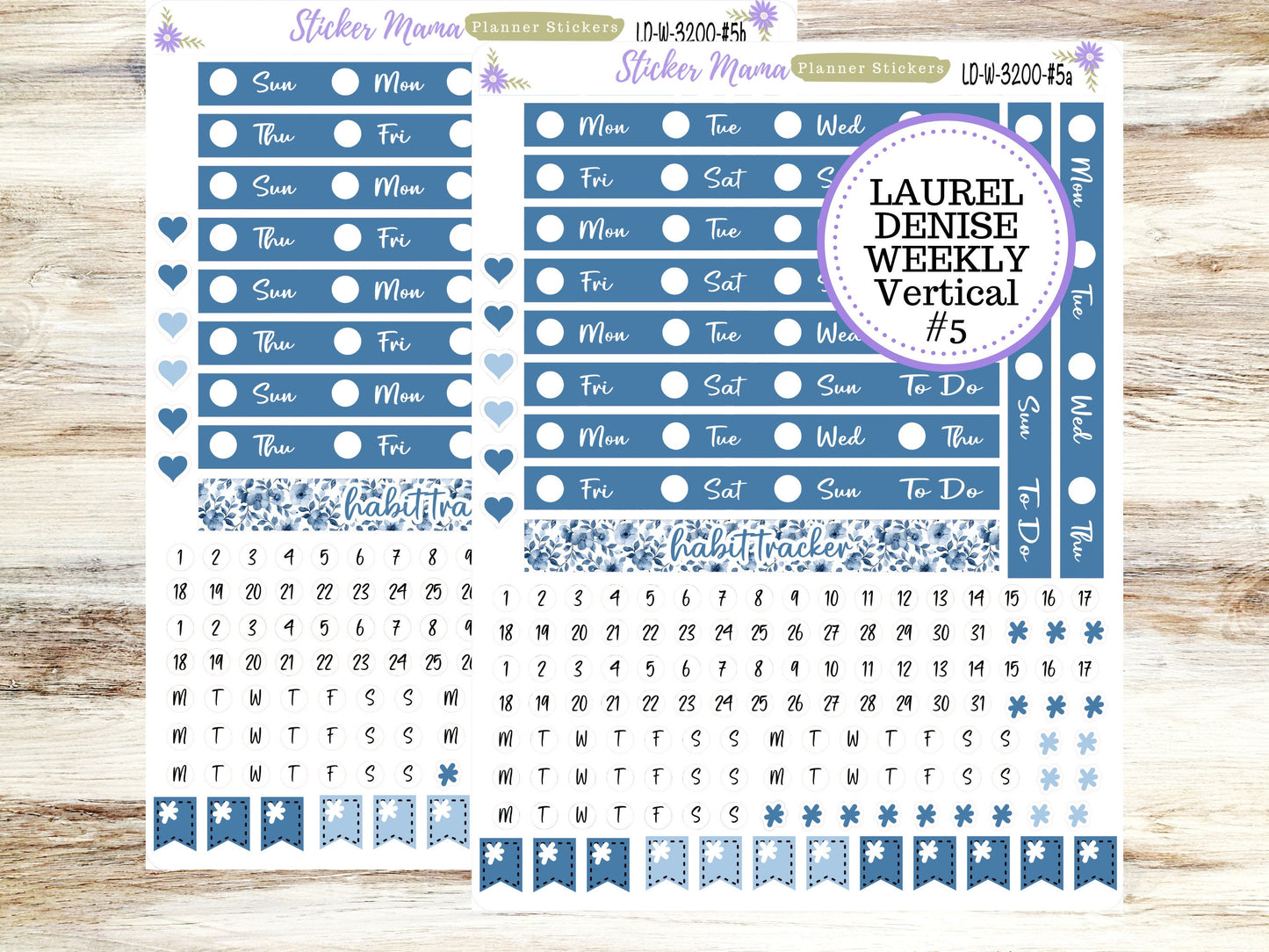 LAUREL DENISE PLANNER Kit #3200 || Laurel Denise Kit || Laurel Denise Stickers || Laurel Denise Horizontal Vertical || Cool Blue