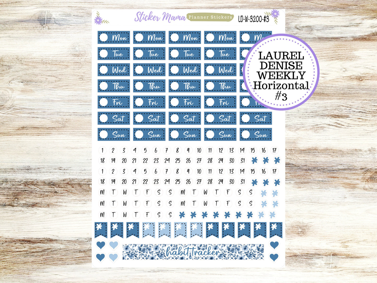 LAUREL DENISE PLANNER Kit #3200 || Laurel Denise Kit || Laurel Denise Stickers || Laurel Denise Horizontal Vertical || Cool Blue