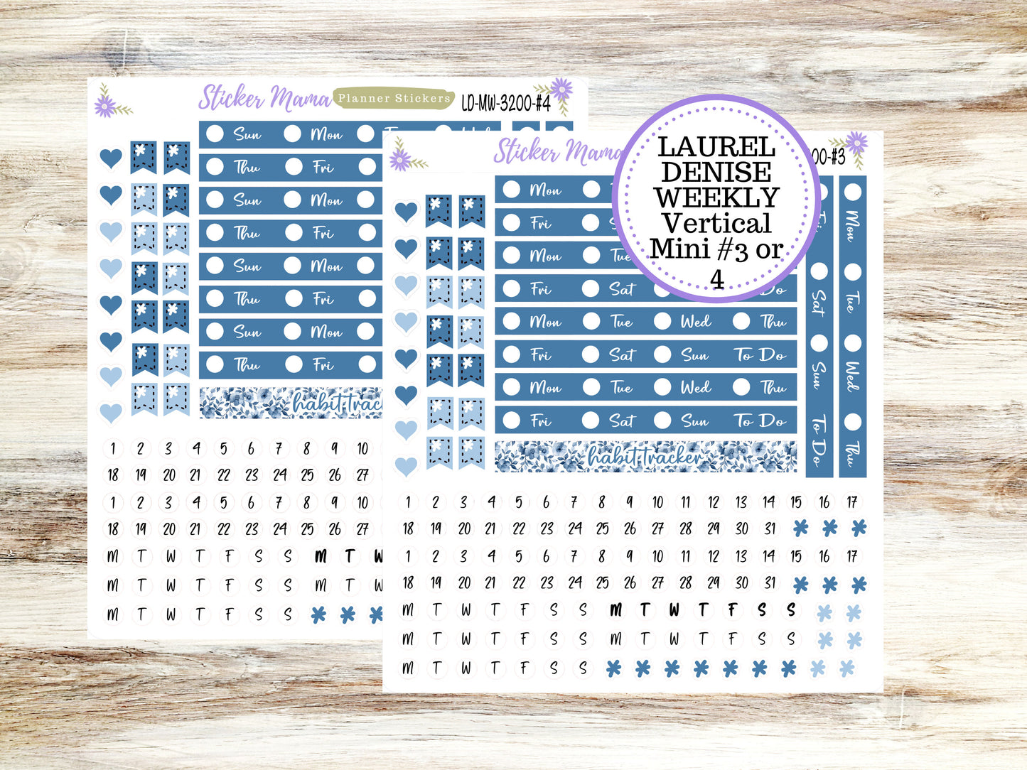 LAUREL DENISE MINI Planner Kit #3200 || Laurel Denise Kit || Laurel Denise Stickers || Laurel Denise Horizontal Vertical || Cool Blue