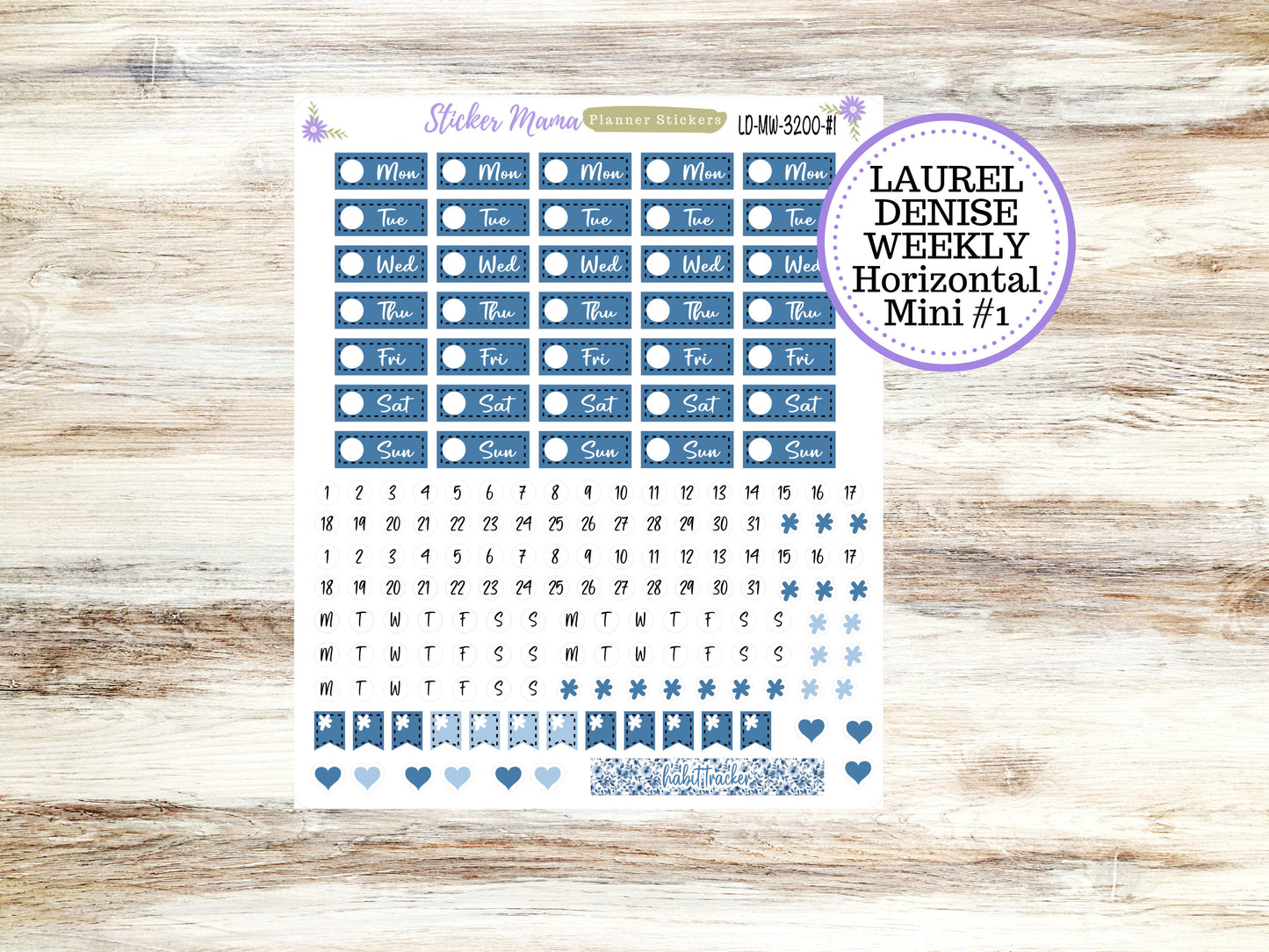 LAUREL DENISE MINI Planner Kit #3200 || Laurel Denise Kit || Laurel Denise Stickers || Laurel Denise Horizontal Vertical || Cool Blue