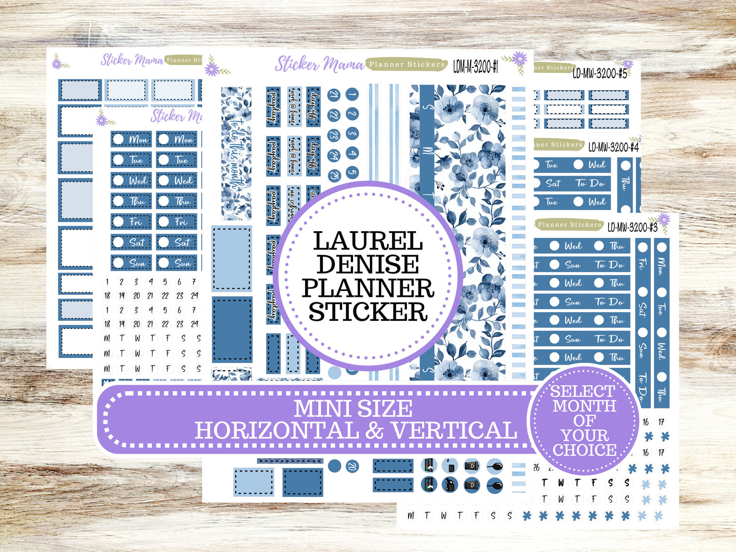 LAUREL DENISE MINI Planner Kit #3200 || Laurel Denise Kit || Laurel Denise Stickers || Laurel Denise Horizontal Vertical || Cool Blue