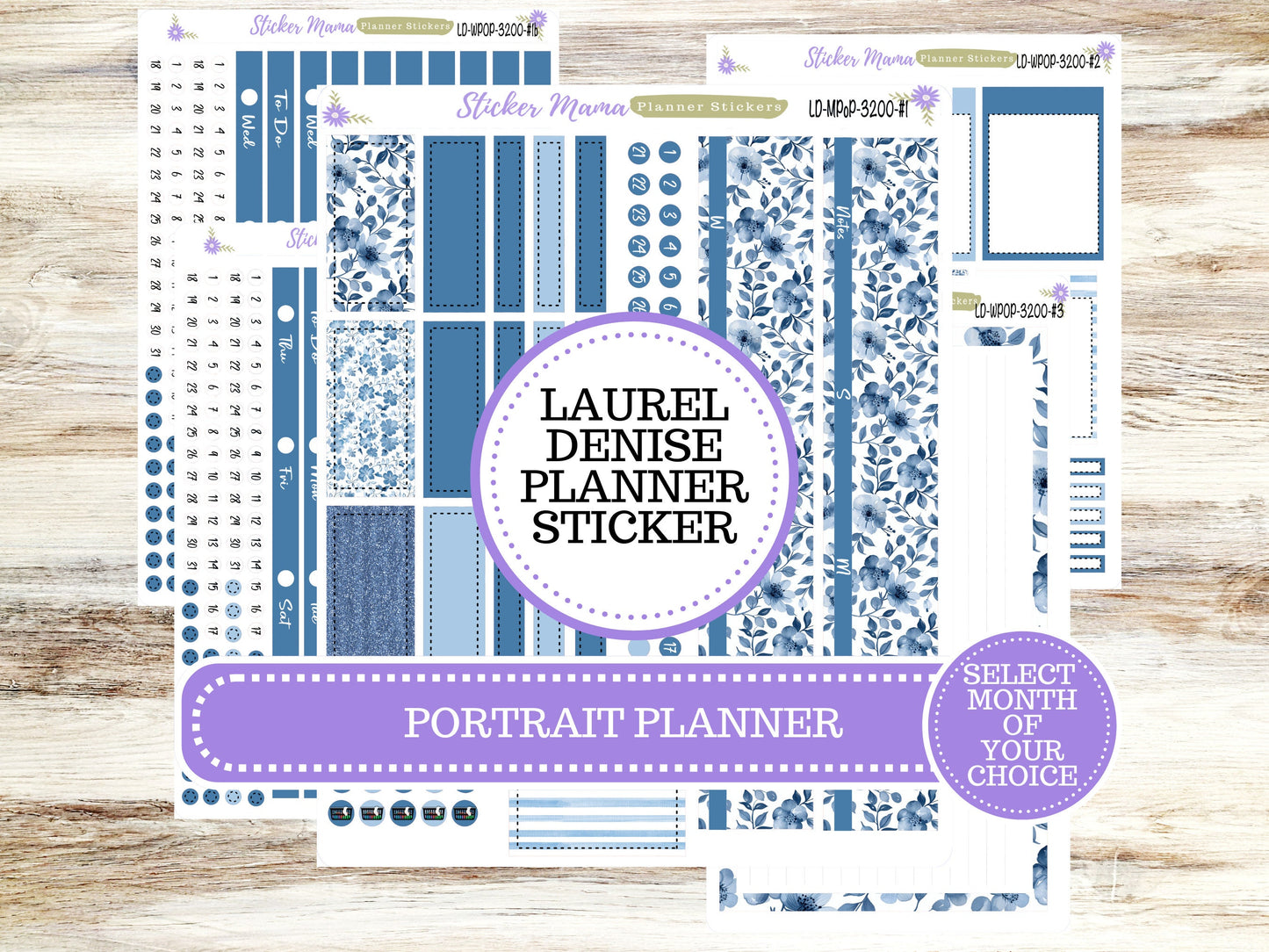 LAUREL DENISE PORTRAIT December Planner Kit #3200 || Cool Blue || Laurel Denise Kit || Laurel Denise Stickers ||  || Floral ld