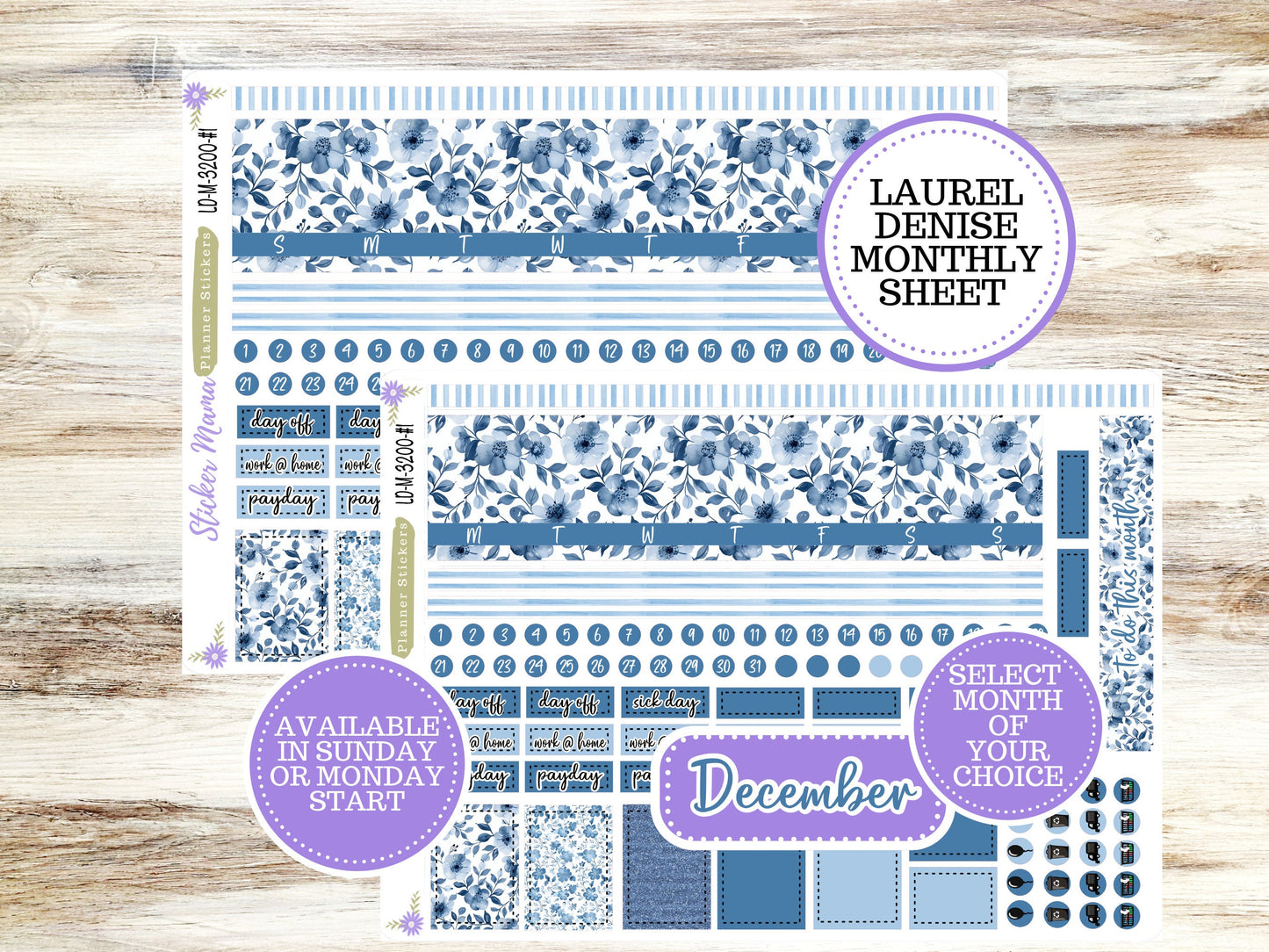 LAUREL DENISE PLANNER Kit #3200 || Laurel Denise Kit || Laurel Denise Stickers || Laurel Denise Horizontal Vertical || Cool Blue