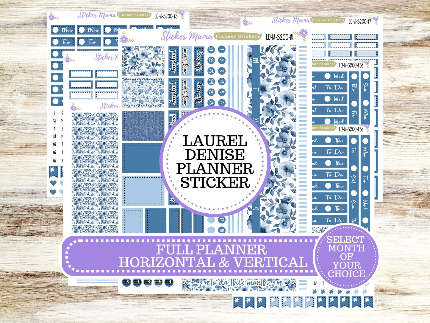 LAUREL DENISE PLANNER Kit #3200 || Laurel Denise Kit || Laurel Denise Stickers || Laurel Denise Horizontal Vertical || Cool Blue