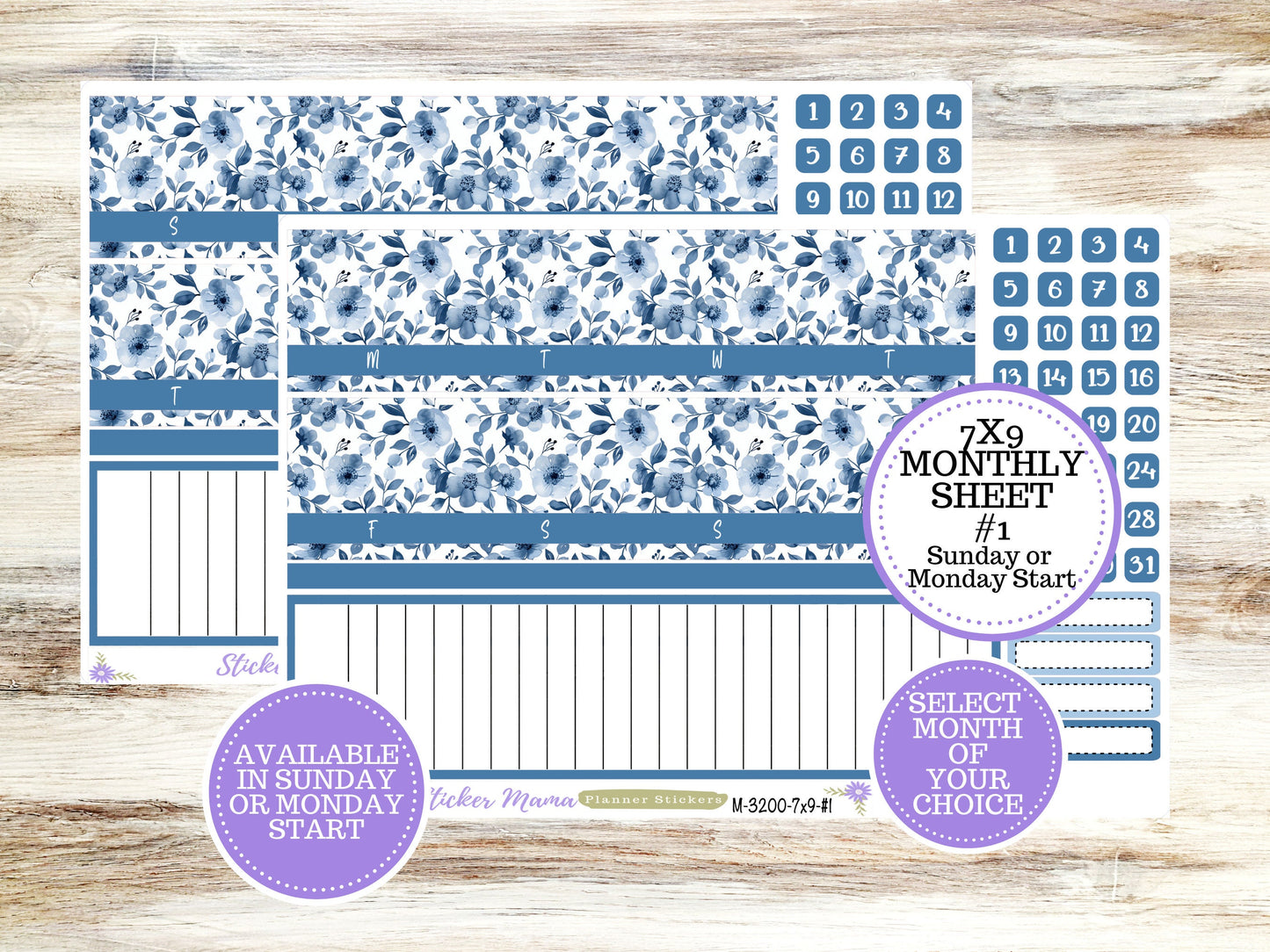 ERIN CONDREN Monthly Kit-3200 || 7X9 ||  Cool Blue Monthly  - 7x9 EC Any Monthly Kit - Floral Monthly Planner Kits -  Monthly