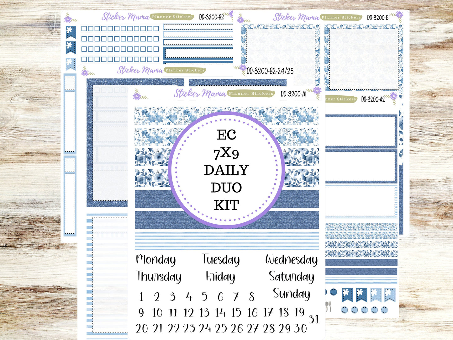 ERIN CONDREN Daily Duo 7x9-Kit #3200 || Cool Blue || Erin Condren Planner Stickers - Daily Duo 7x9 Planner - Daily Duo Stickers