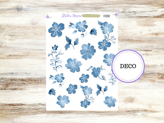 DECO-3200 || Cool Blue Deco || PLANNER STICKERS || Floral Stickers ||