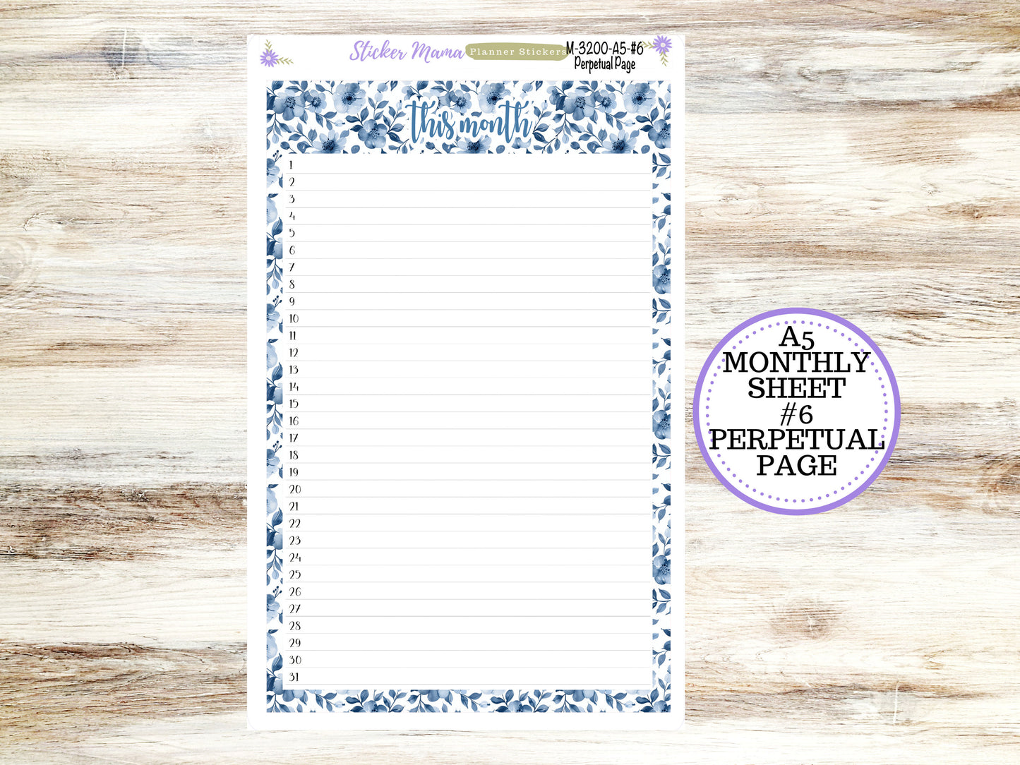 ERIN CONDRE Monthly  Kit-3200 || A5 || Cool Blue Stickers  || - ec any Monthly Kit - Floral Monthly Planner Kits - Monthly