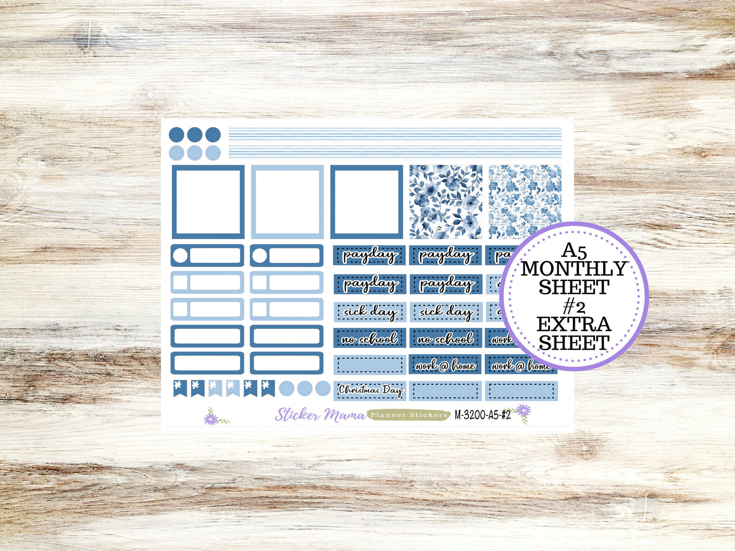 ERIN CONDRE Monthly  Kit-3200 || A5 || Cool Blue Stickers  || - ec any Monthly Kit - Floral Monthly Planner Kits - Monthly