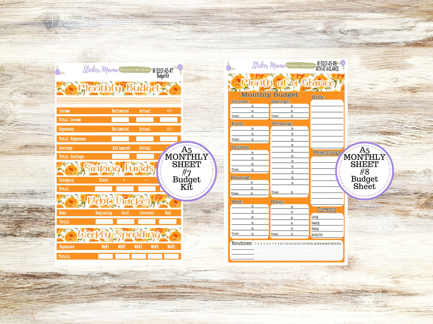 ERIN CONDRE Monthly  Kit-3201 || A5 || Fall Colors Stickers  || - ec any Monthly Kit - Floral Monthly Planner Kits - Monthly