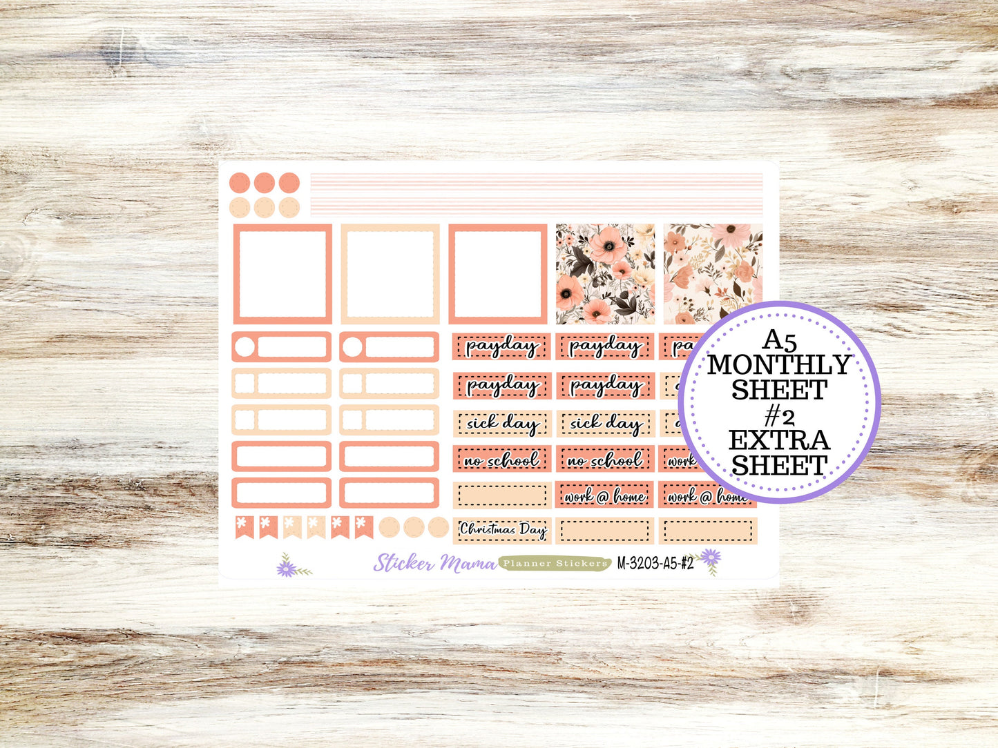 ERIN CONDRE Monthly  Kit-3203 || A5 || Pretty in Pink Stickers  || - ec any Monthly Kit - Floral Monthly Planner Kits - Monthly