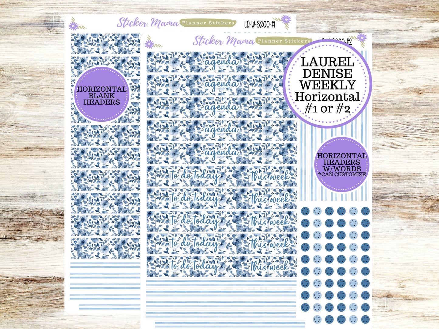 LAUREL DENISE PLANNER Kit #3200 || Laurel Denise Kit || Laurel Denise Stickers || Laurel Denise Horizontal Vertical || Cool Blue