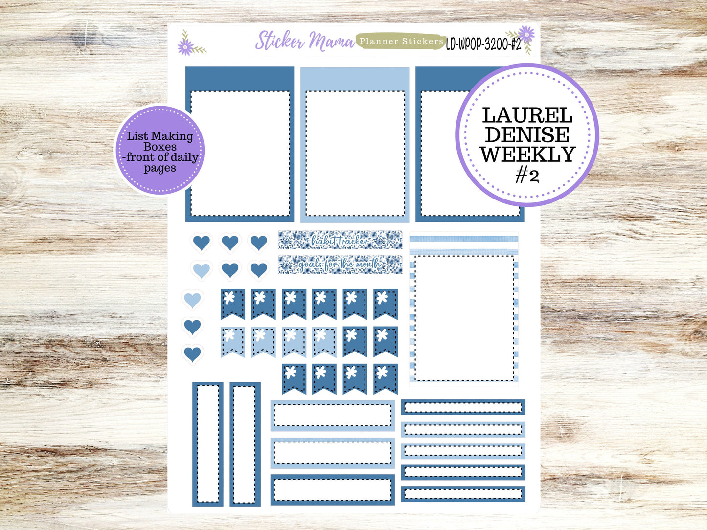 LAUREL DENISE PORTRAIT December Planner Kit #3200 || Cool Blue || Laurel Denise Kit || Laurel Denise Stickers ||  || Floral ld