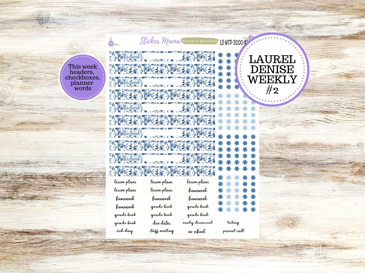 LAUREL DENISE TEACHER Planner Kit #3200 || Cool Blue ||Laurel Denise Kit || Laurel Denise Stickers || Laurel Denise Horizontal Vertical ||