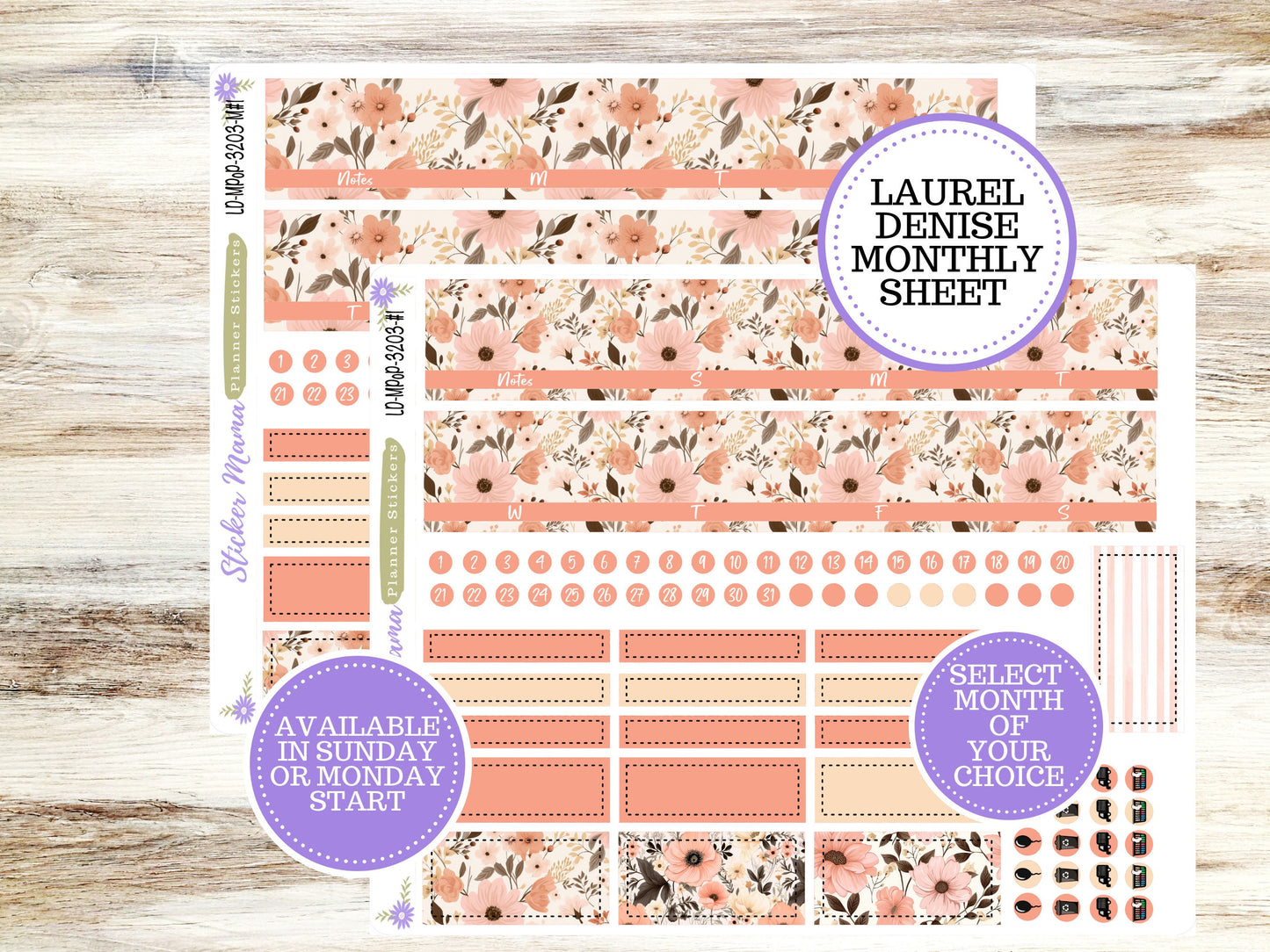 LAUREL DENISE PORTRAIT Any Month Planner Kit #3203 || Pretty in Pink || Laurel Denise Kit || Laurel Denise Stickers ||  || Floral ld