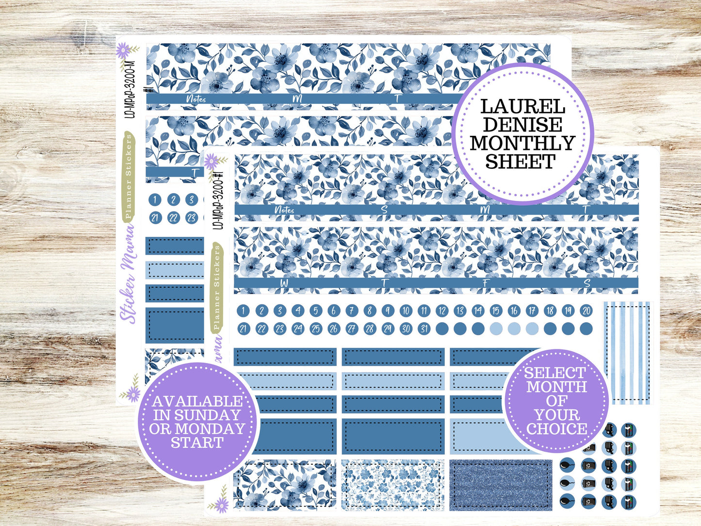 LAUREL DENISE PORTRAIT December Planner Kit #3200 || Cool Blue || Laurel Denise Kit || Laurel Denise Stickers ||  || Floral ld