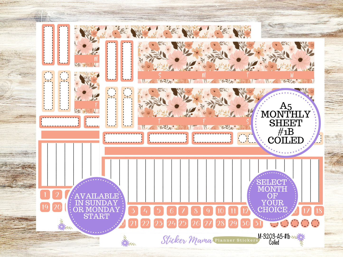 ERIN CONDRE Monthly  Kit-3203 || A5 || Pretty in Pink Stickers  || - ec any Monthly Kit - Floral Monthly Planner Kits - Monthly