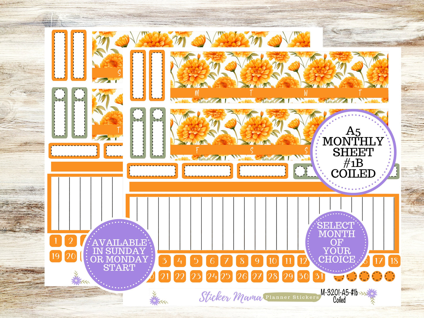 ERIN CONDRE Monthly  Kit-3201 || A5 || Fall Colors Stickers  || - ec any Monthly Kit - Floral Monthly Planner Kits - Monthly