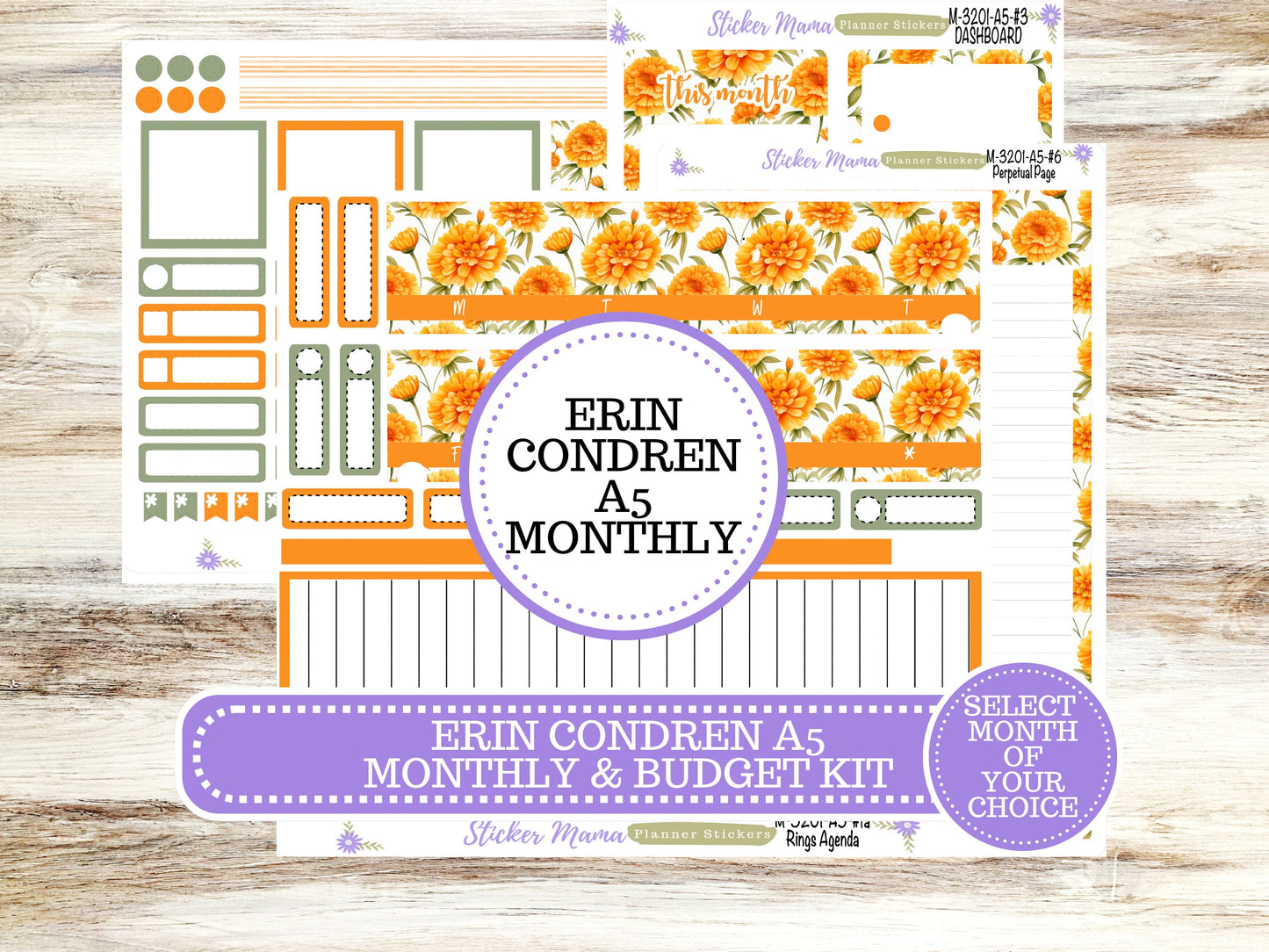 ERIN CONDRE Monthly  Kit-3201 || A5 || Fall Colors Stickers  || - ec any Monthly Kit - Floral Monthly Planner Kits - Monthly