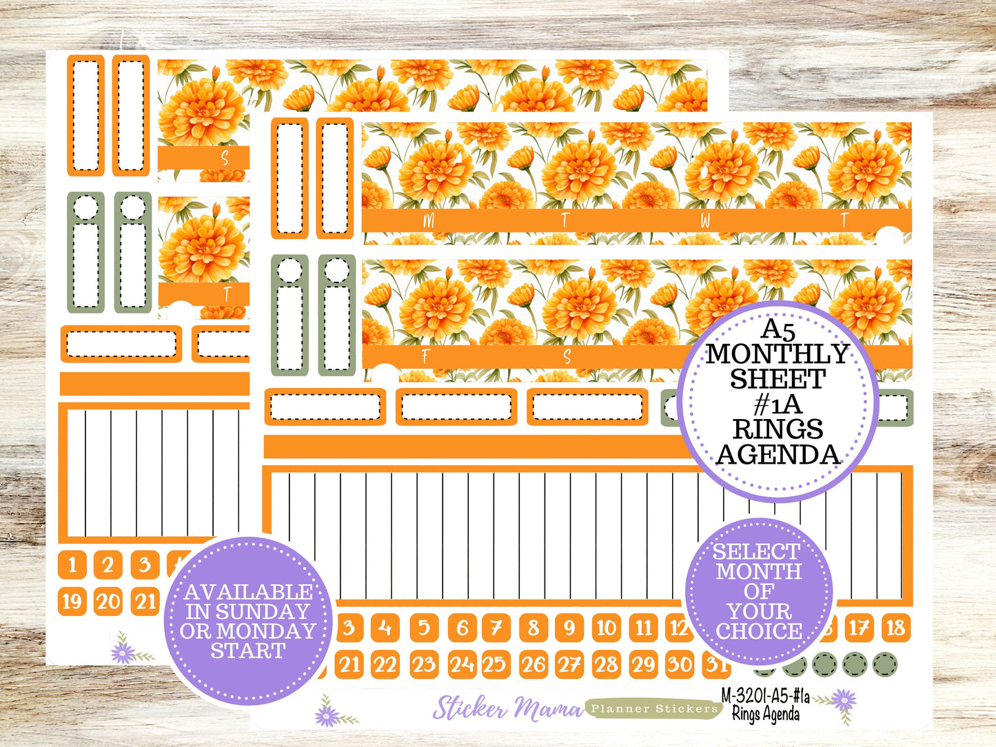 ERIN CONDRE Monthly  Kit-3201 || A5 || Fall Colors Stickers  || - ec any Monthly Kit - Floral Monthly Planner Kits - Monthly