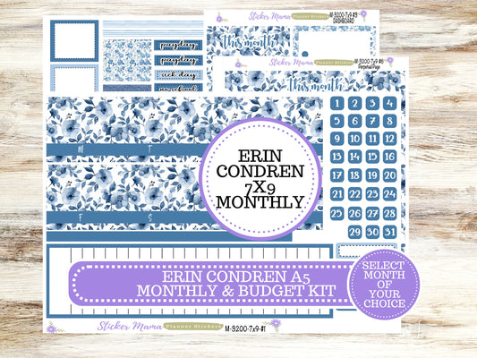 ERIN CONDREN Monthly Kit-3200 || 7X9 ||  Cool Blue Monthly  - 7x9 EC Any Monthly Kit - Floral Monthly Planner Kits -  Monthly