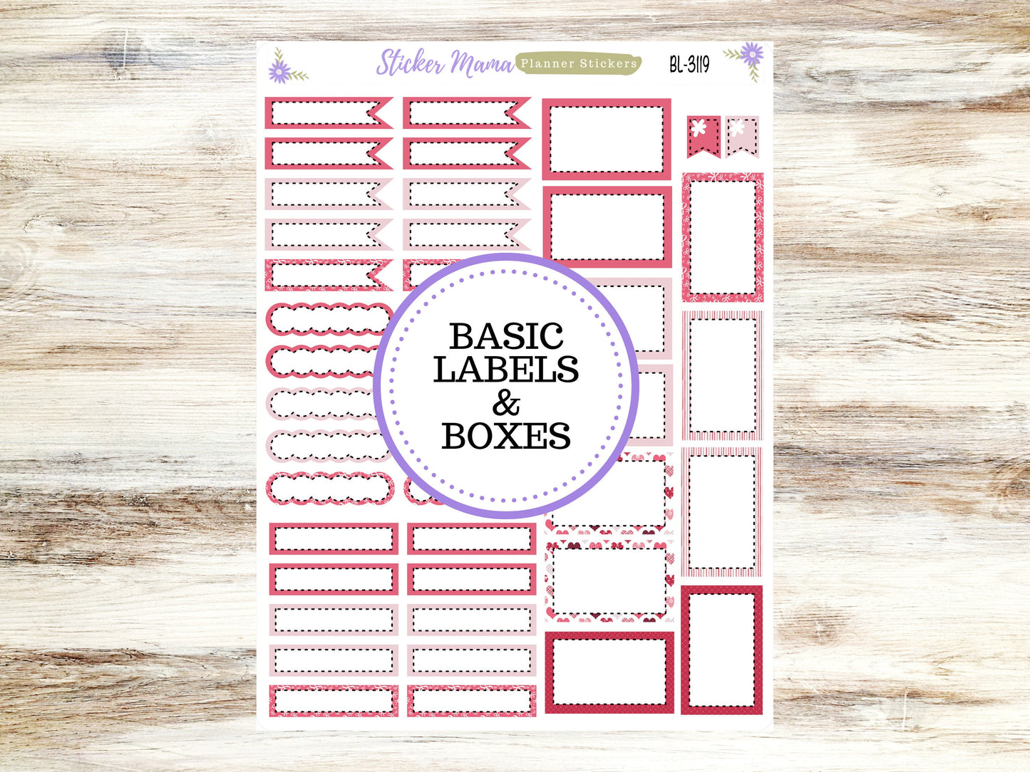 BL-3119 || Heartfelt Stickers ||  February Basic Label Stickers - Valentine's Stickers - Half Boxes - Planner Stickers