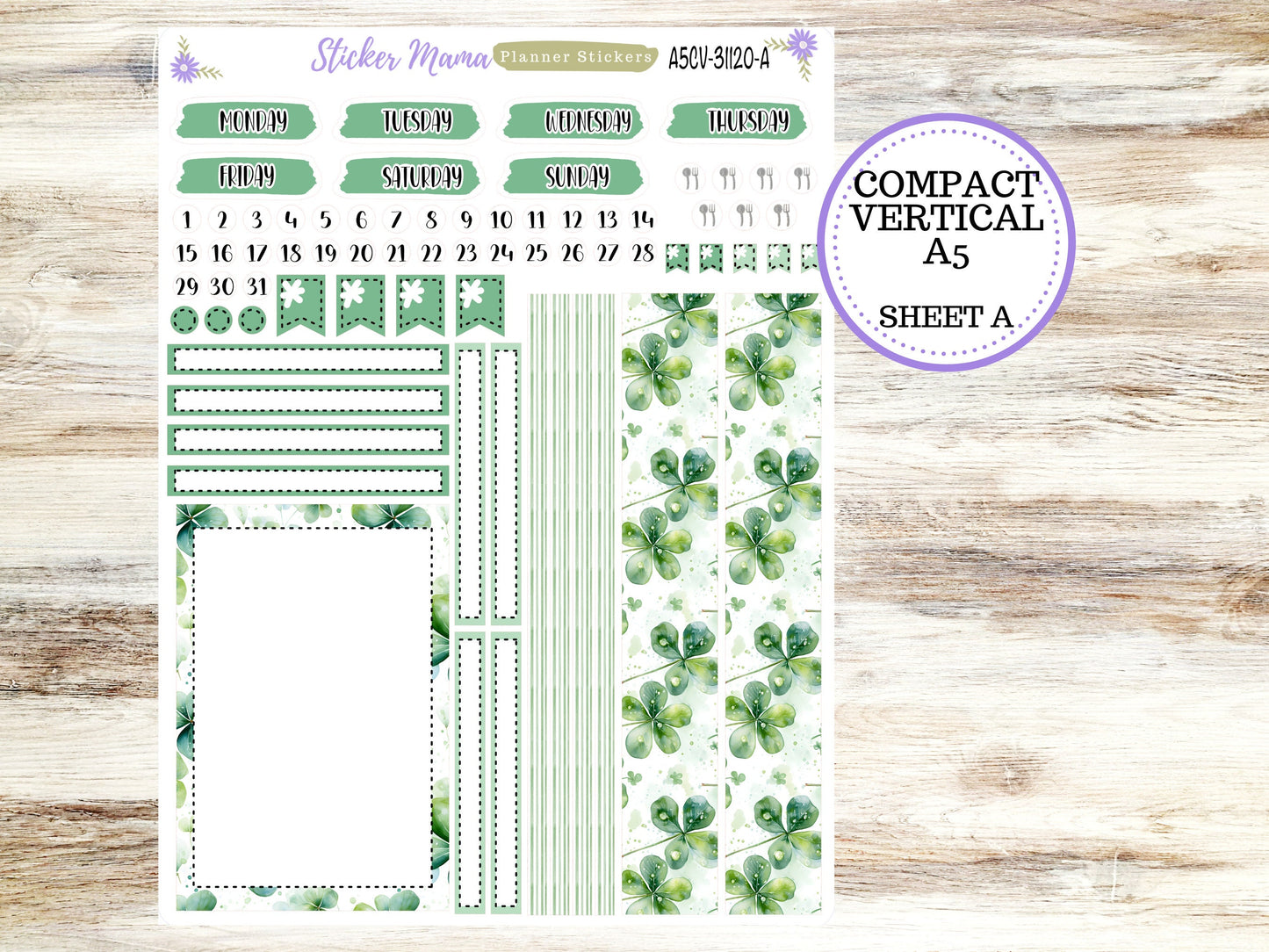 ERIN CONDREN A5 Compact Vertical-Kit #3120 || Shamrock Magic - Planner Stickers - Erin Condren Compact Vertical  Weekly Kit