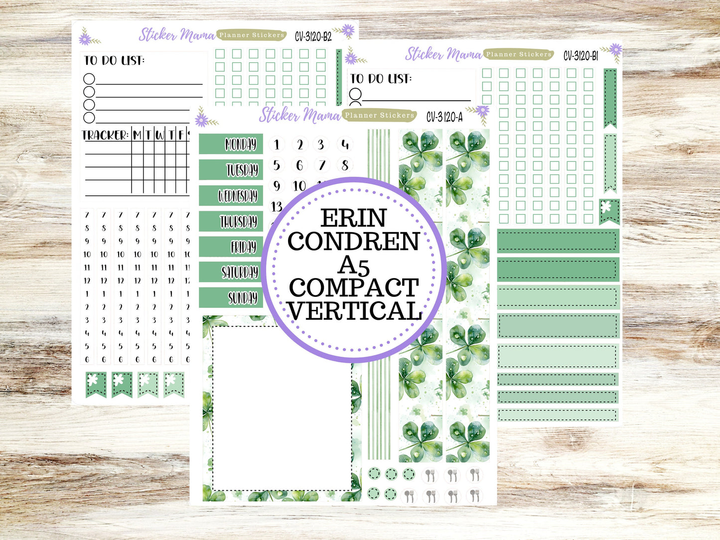 ERIN CONDREN 7x9 Compact Vertical-Kit #3120 || Shamrock Magic - Planner Stickers - Erin Condren Compact Vertical  Weekly Kit