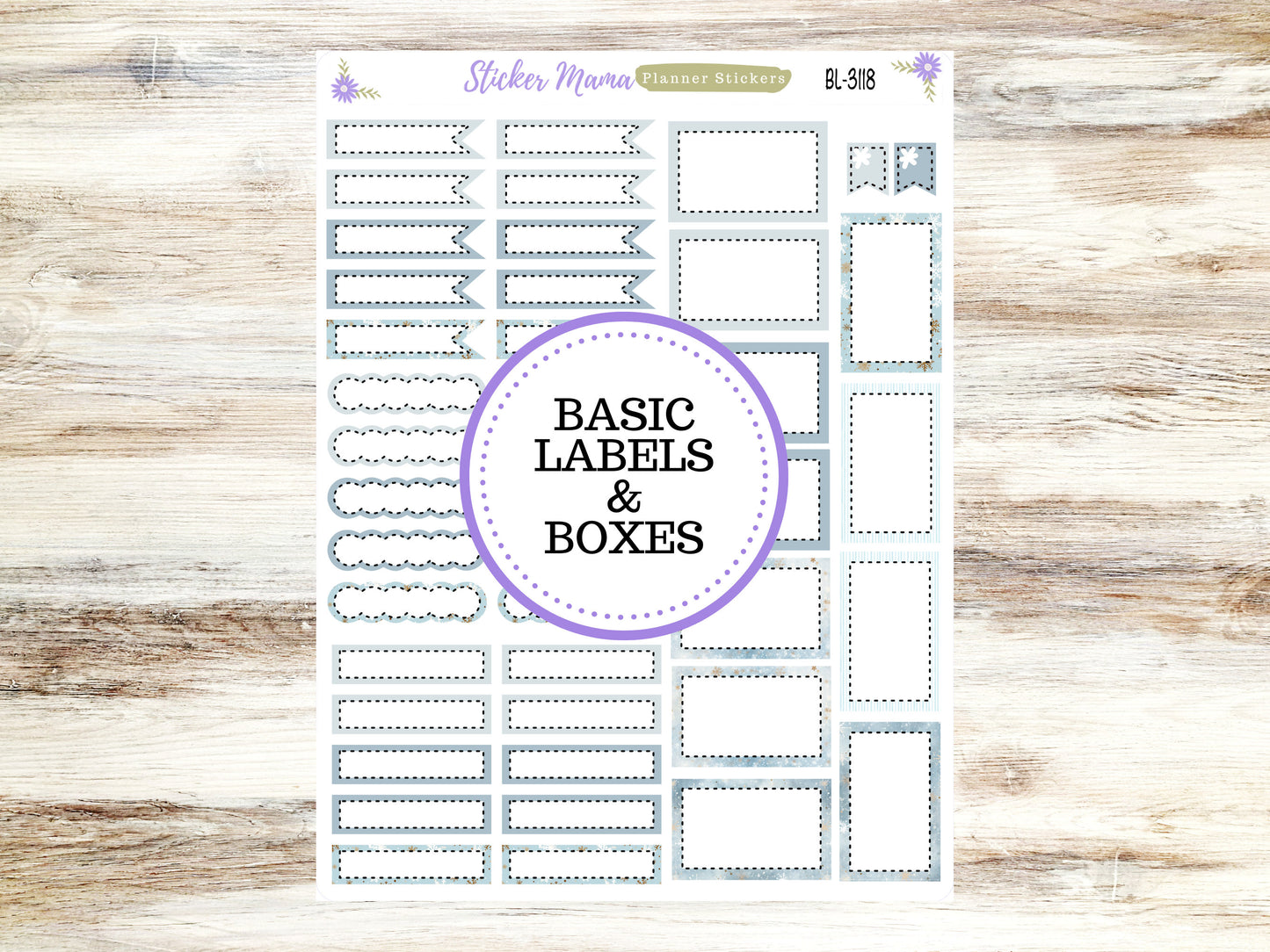 BL-3118 ||  Arctic Frost Stickers ||  Basic Label Stickers -  - Half Boxes - Planner Stickers