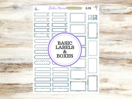 BL-3118 ||  Arctic Frost Stickers ||  Basic Label Stickers -  - Half Boxes - Planner Stickers