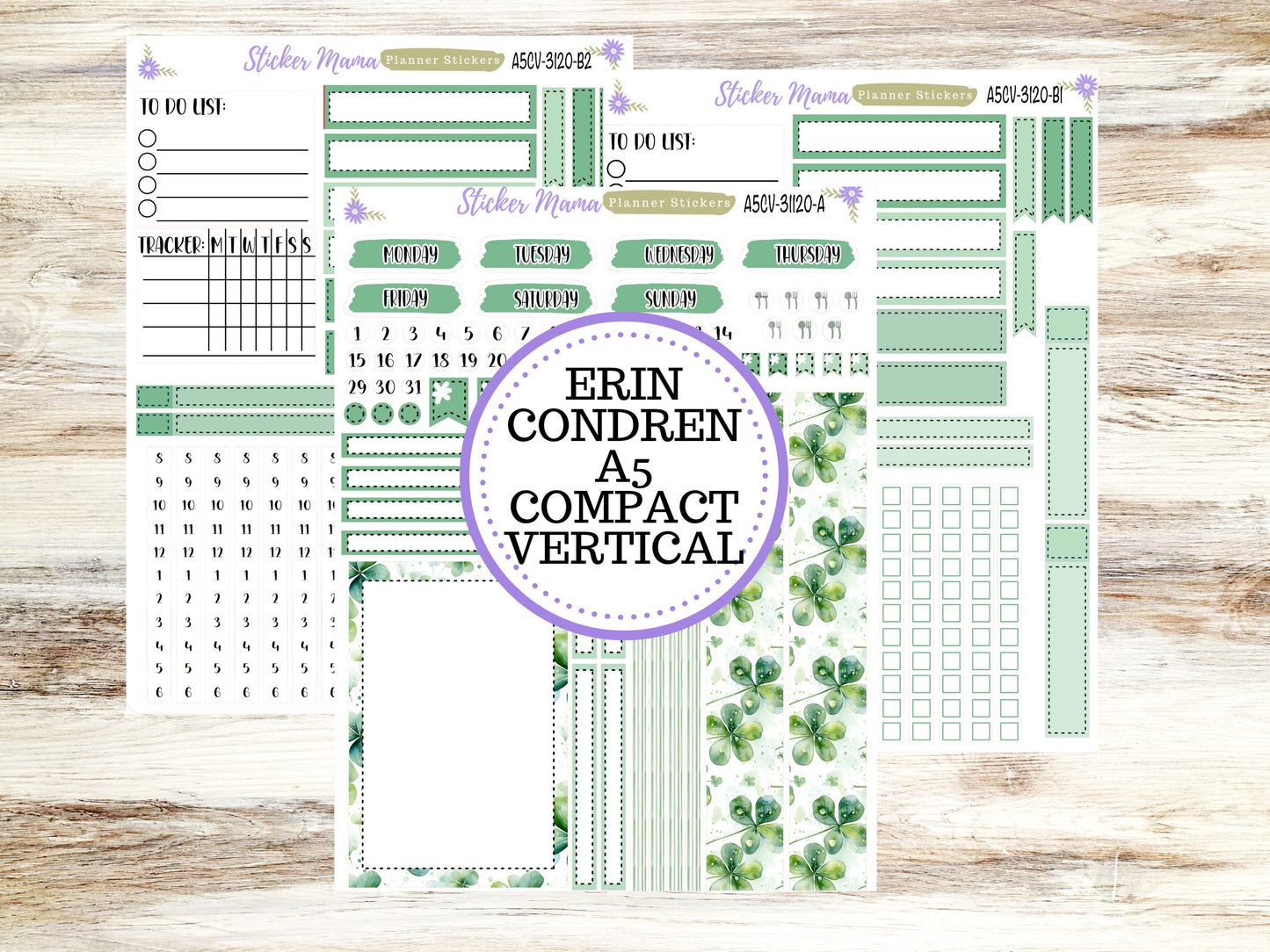 ERIN CONDREN A5 Compact Vertical-Kit #3120 || Shamrock Magic - Planner Stickers - Erin Condren Compact Vertical  Weekly Kit