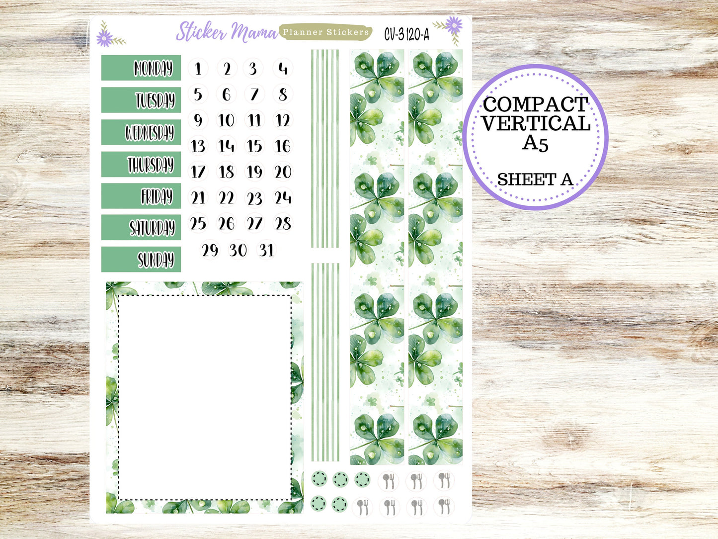 ERIN CONDREN 7x9 Compact Vertical-Kit #3120 || Shamrock Magic - Planner Stickers - Erin Condren Compact Vertical  Weekly Kit