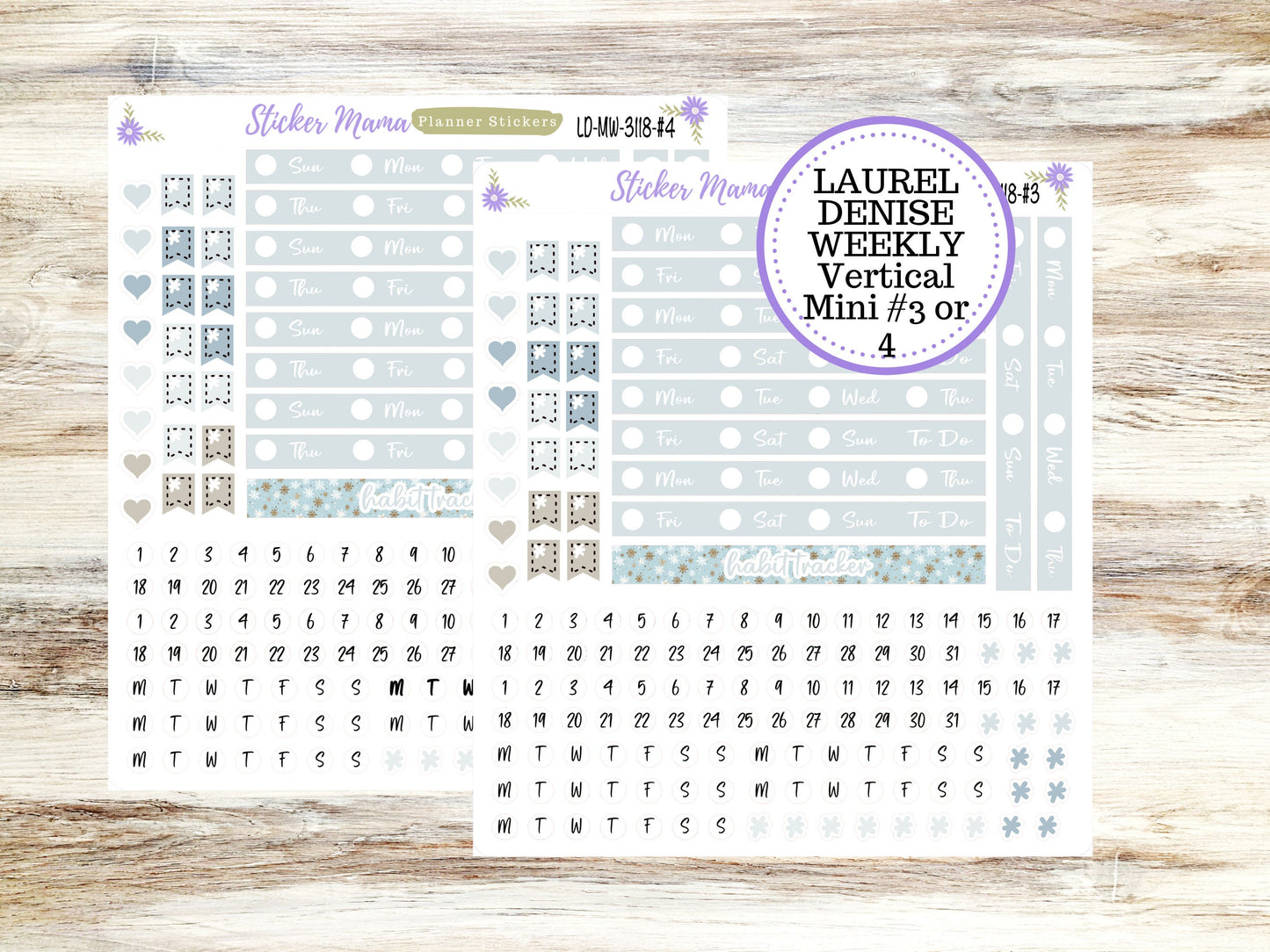 LAUREL DENISE MINI Planner Kit #3118 || Arctic Frost Laurel Denise Kit || L D  Stickers || Laurel Denise Horizontal Vertical || January