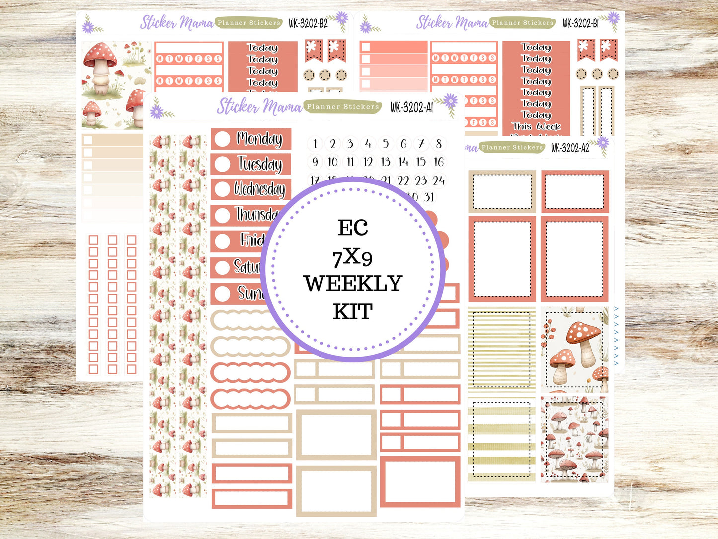 ERIN CONDREN WK-3202 || Mushroom Bloom || Weekly Planner Kit || Erin Condren || Hourly Planner Kit || March Vertical Planner Kit