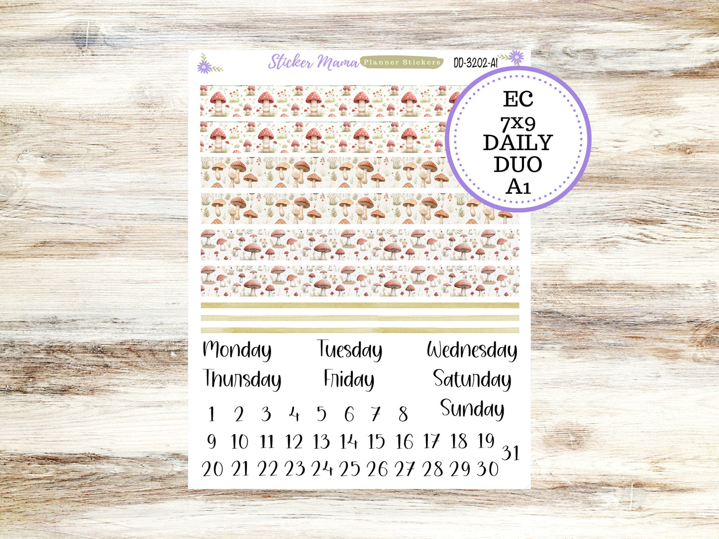 ERIN CONDREN Daily Duo 7x9-Kit #3202 || Mushroom Bloom || Erin Condren Planner Stickers - Daily Duo 7x9 Planner - Daily Duo Stickers